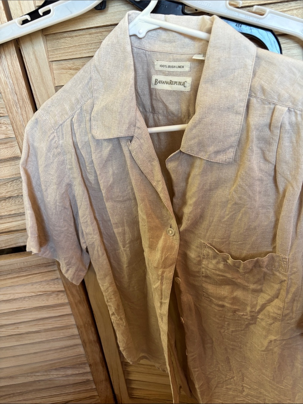 Banana Republic Neutral Beige Short Sleeve Linen Button-Up Blouse XS
